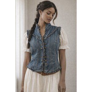 Stylish Blue Denim Vest with Ruffle Detail